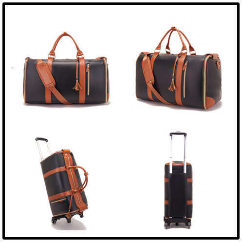 Travel Convenient Carry-On Clothing Large PU Leather Luggage Trolley Bag Fashionable B5