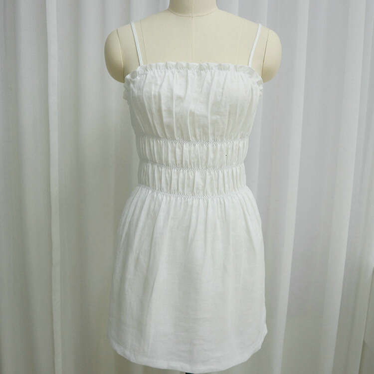 Dresses for Woman Beach Dress Sexy Nr012ref Summer 2025 Korean Style Yellow Cotton Linen Waist-cinching Slimming Short Dress for Women