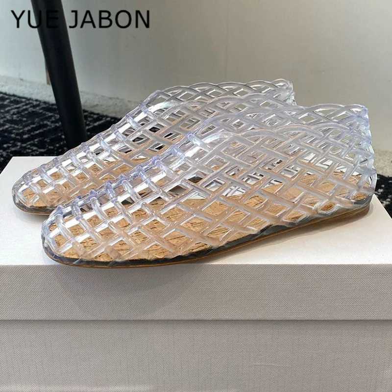 New Summer Plastic Jellies Single Shoes Women Woven Mesh Ballet Flats Sandals Round Toe Transparent Hollow Design Beach Shoes Z250617