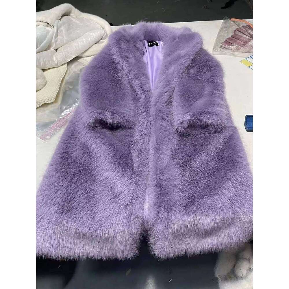 Oversized Winter Faux Coat Women Loose Lapel Long Jacket Teddy Warm Female Plush Purple Fur OverCoat Outerwear