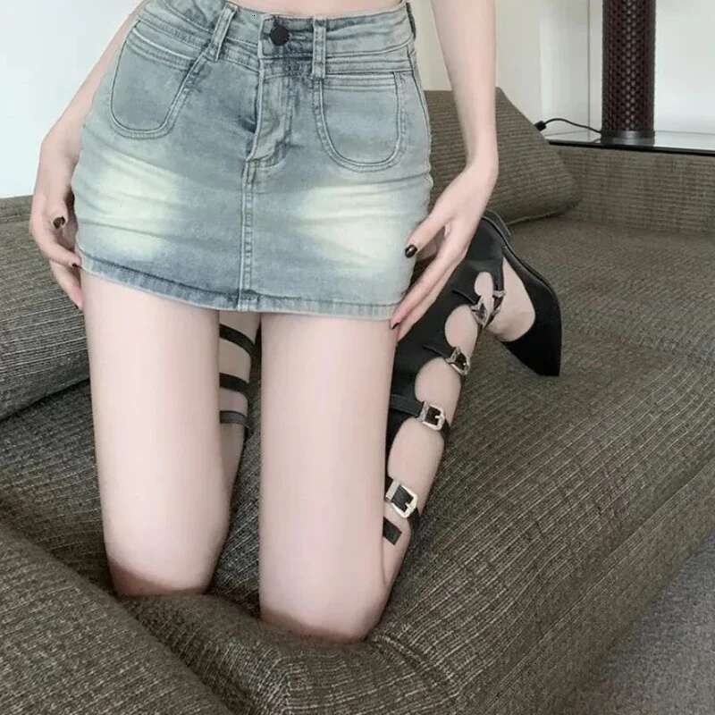 Mini Short Female Jeans Skirts Gyaru Tight Zipper Wrap Womens Denim Skirt High Waist Kawaii Blue Cute Quality Y2k Vintage Cheap