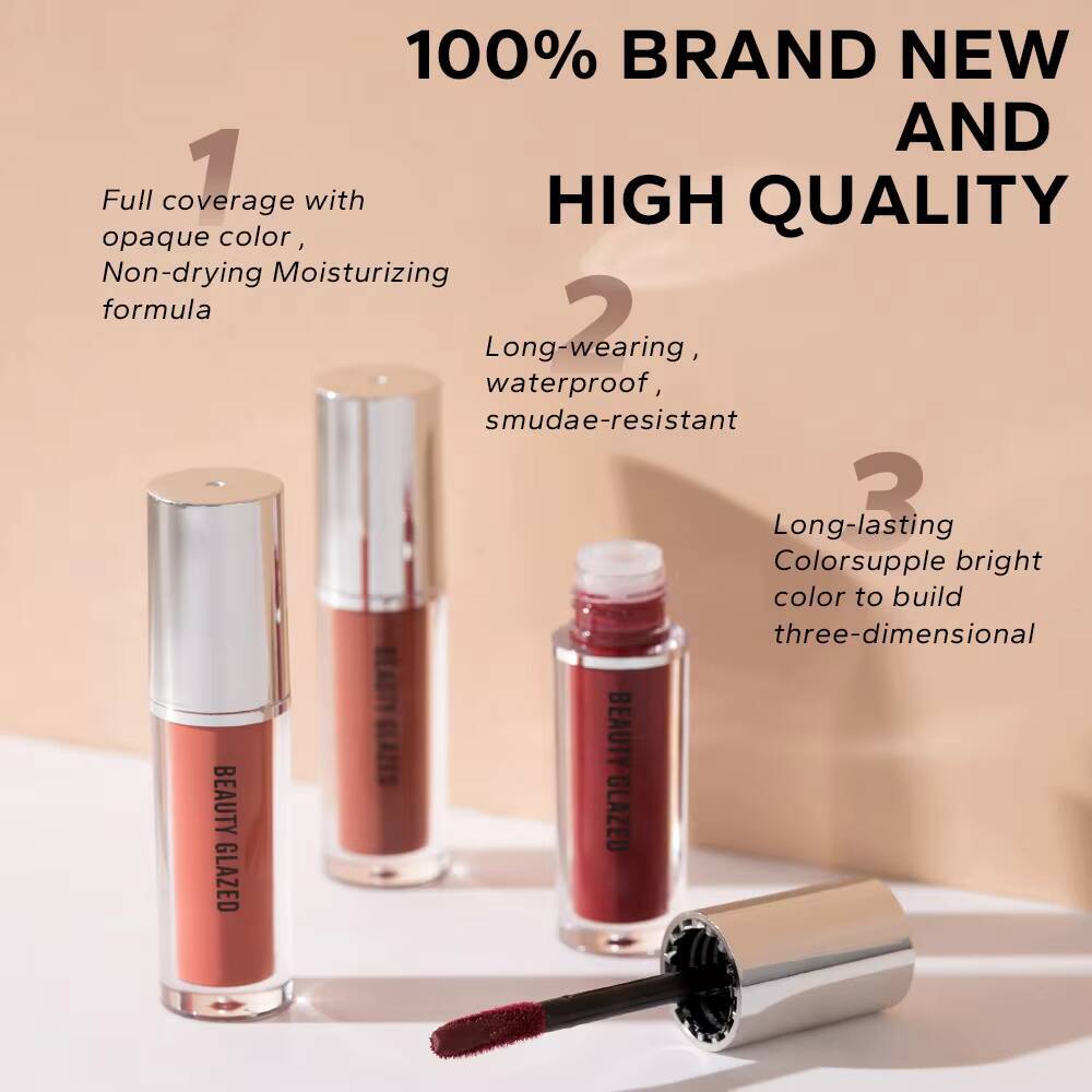 BEAUTY GLAZED 24H Long Lasting Liquid Waterproof Lipstick Gloss Makeup Matte Lip Tint Maquiagem Make Up happy
