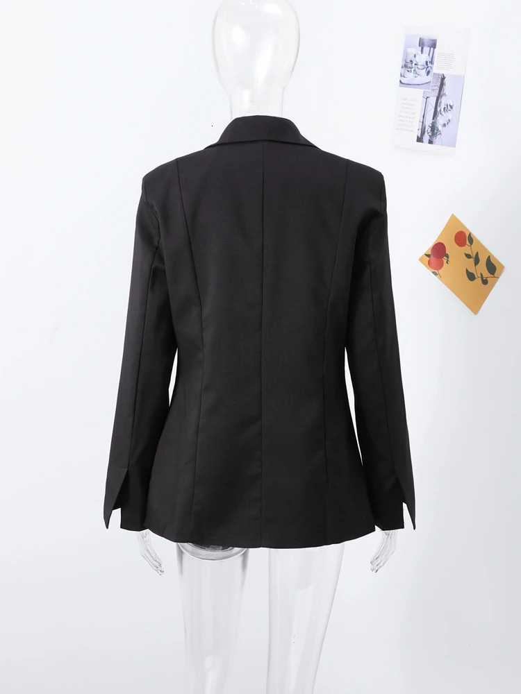 Elegant Slim Solid Womens Blazers Lapel One Button Shoulder Pads Long Sleeve Jacket 2025 Spring Office Lady Commute Outwear 250614