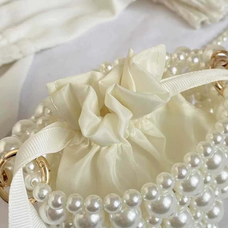 Pearl Mini Handbag 2025 New Single Shoulder Crossbody Bag Handmade Bead Weaving Lipstick Bag Elegant Drawstring Bucket Bag Z250617