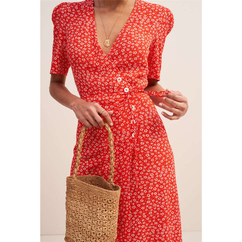 Partydress Dress Designer Luxury Dress Undefined 114#2025 Button Tea Wrap Dress Summer New French Style Womens Fashion