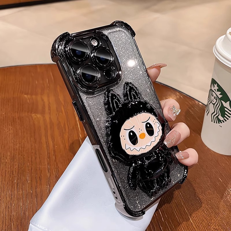 Electroplated canvas holder makeup mirror suitable for iPhone 16 PRO phone case X cross-border Apple 11 four corner anti drop