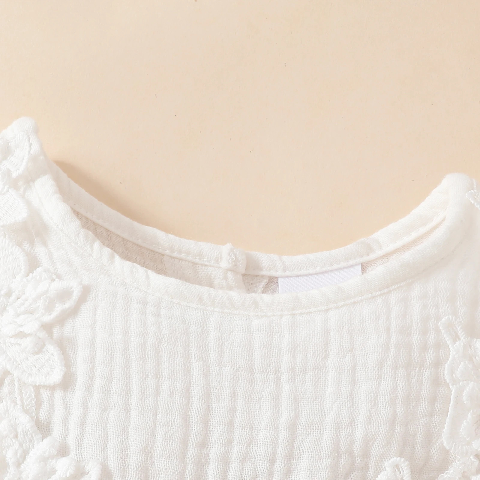 Infant Baby Girl Cotton Linen Baptism Dress with Headband Summer Birthday Party Short Sleeve Lace Flower Embroidery A-Line Dress 250617