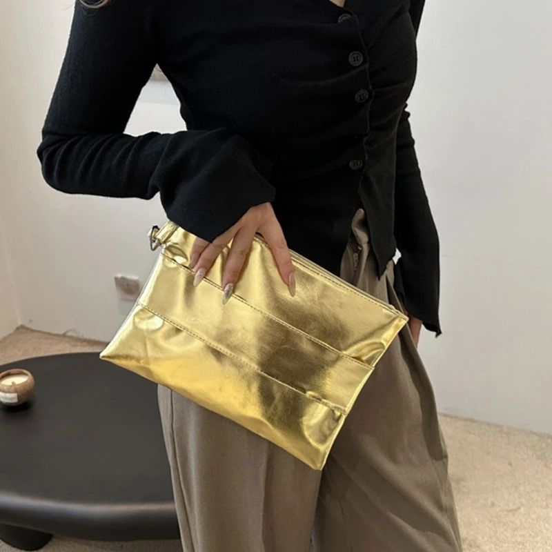 Women Envelope Clutch Bag Solid Color PU Leather Bag Folding Handbag Zipper Closure Casual Commuting Bag Evening Bag 250617