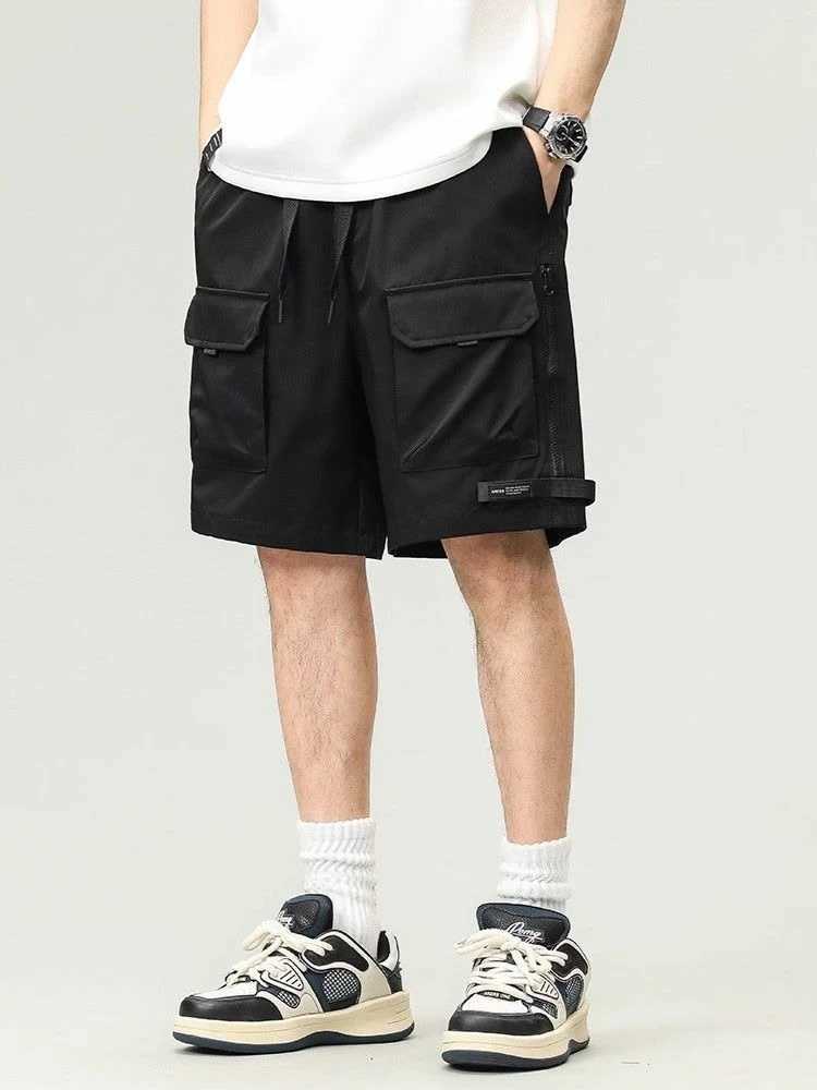 Mens Cargo Shorts with Zipper Loose Male Short Pants Orange Bermuda Popular Elegant Comfortable Distressed Nylon Clothes Wide Z250617