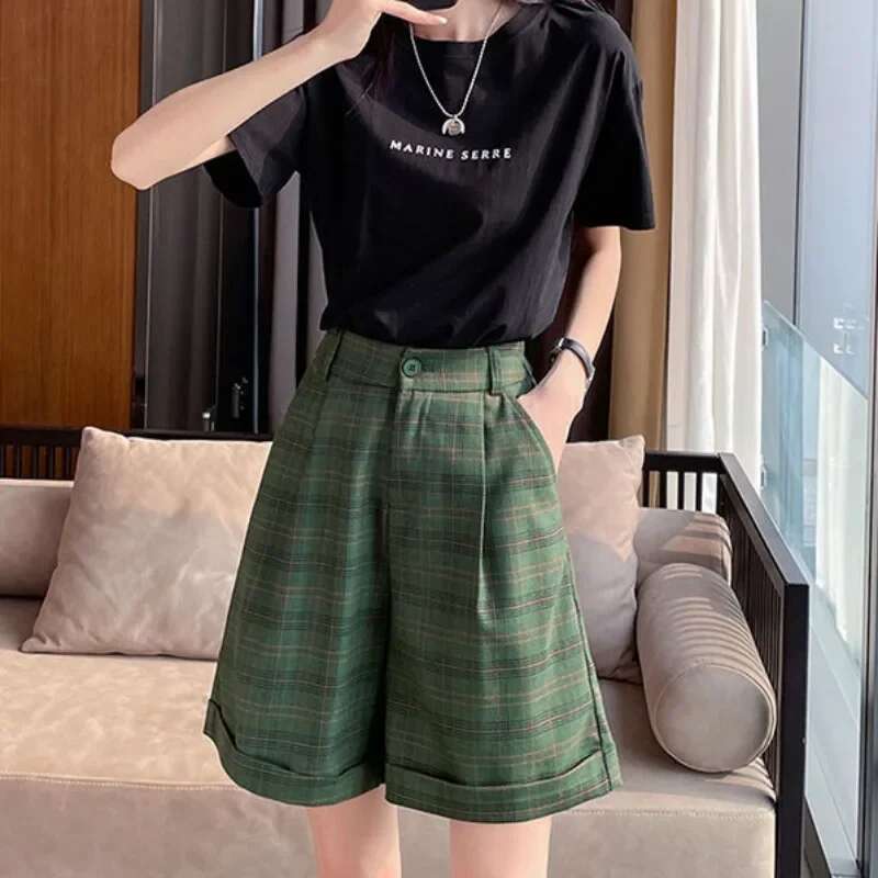 Plaid Female Short Pants Jorts Baggy Loose Womens Shorts Design Youthful Flowy Streetwear New In Stretchy Fashion Clothing 2025
