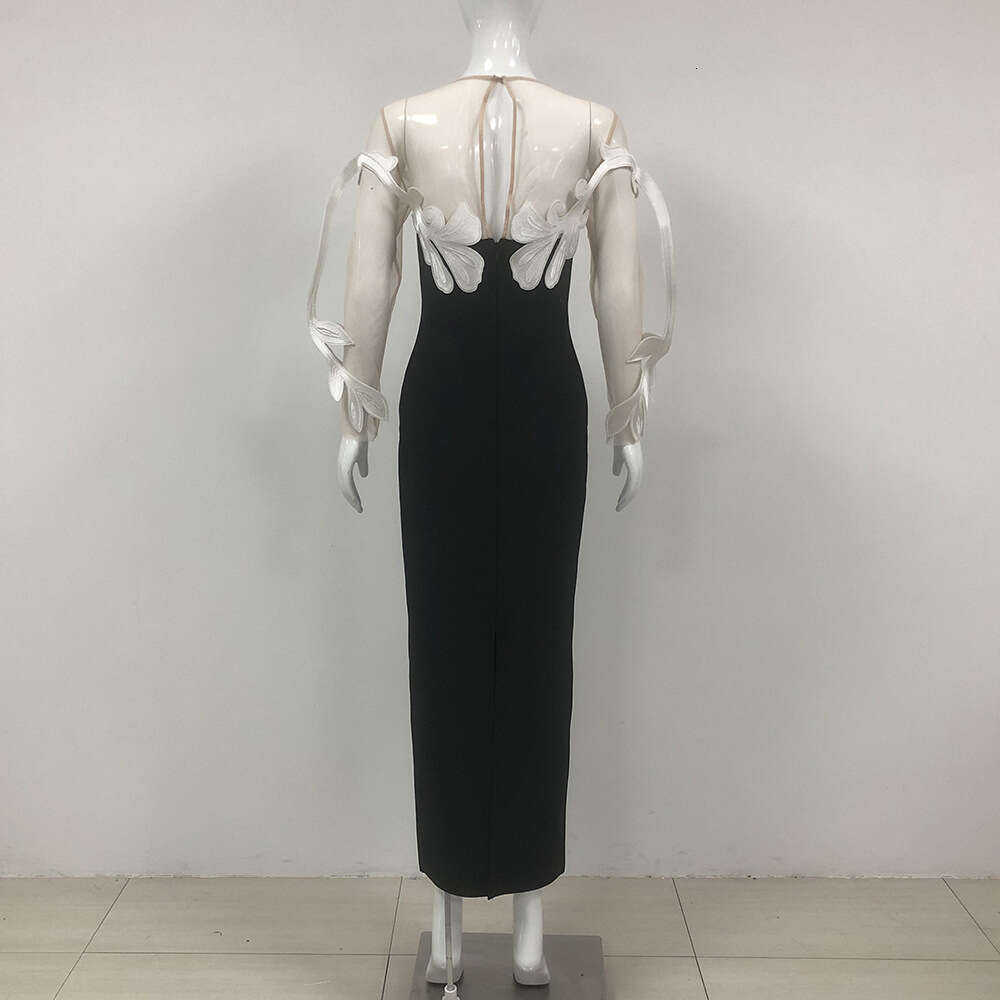 Winter New Fashion Slimming Floral Round Neck Dress Sexy Long Bandage Gown for Women
