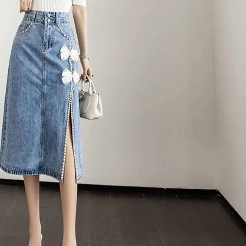 With Slit Jeans Skirts for Women High Waist Harajuku A Line Y2k Vintage Aesthetic Cheap Summer 2025 Streetwear Woman Denim Skirt