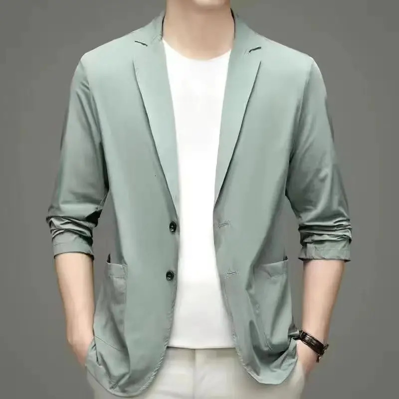 Spring Summer Men Ice Silk Thin Casual Sunscreen Blazer Fashion Casual Male Clothes Long Sleeve Big Size Slim Solid Blazers Coat 250614