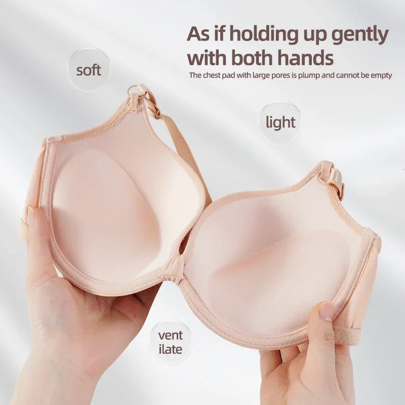 Sexy Women Cotton Gathered Bra Deep V Underwire Ladied Brassiere Push Up Lingerie Solid Bras Backless Intimate Underwear 250617