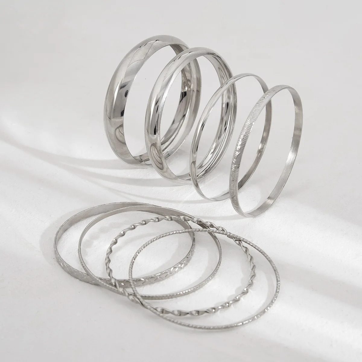 Stainless Steel Bracelets Set for Women Men Twist Texture Bangles Gold Silver Color Geometric Wide Bangles Aesthetic Jewelry 250616