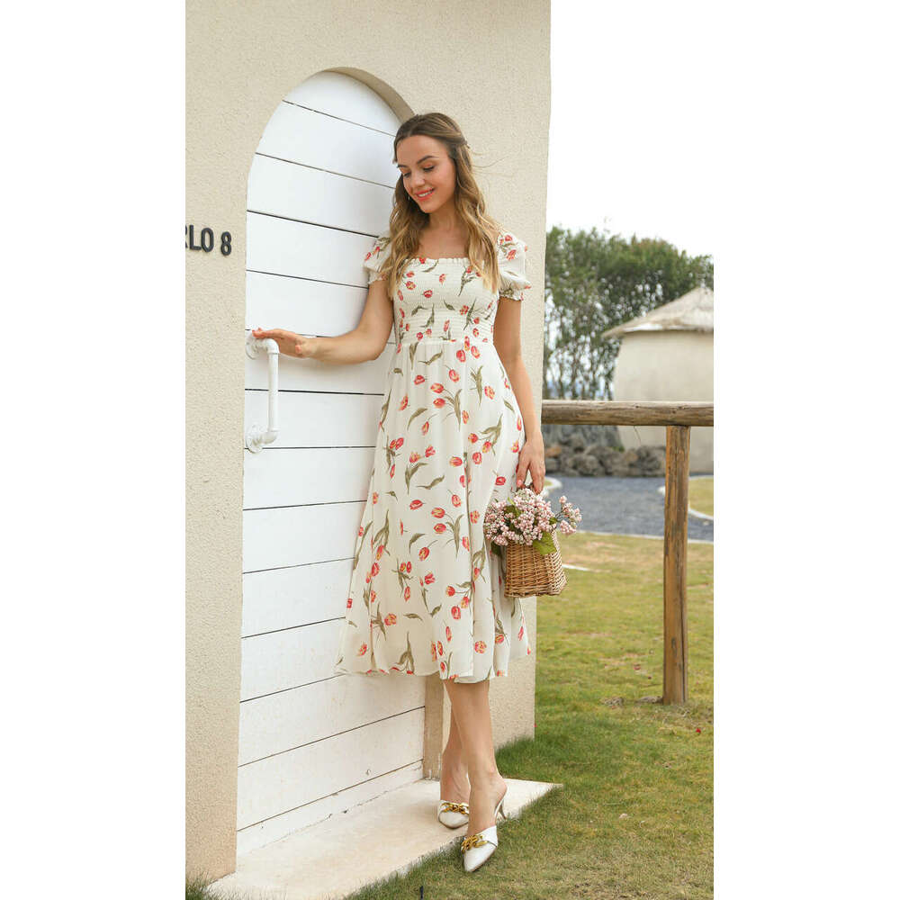 Black Dress Sexy Vestidos Elegantes N335 Rayon Floral Slim Dress 2025 Summer New French Style Fresh and Natural