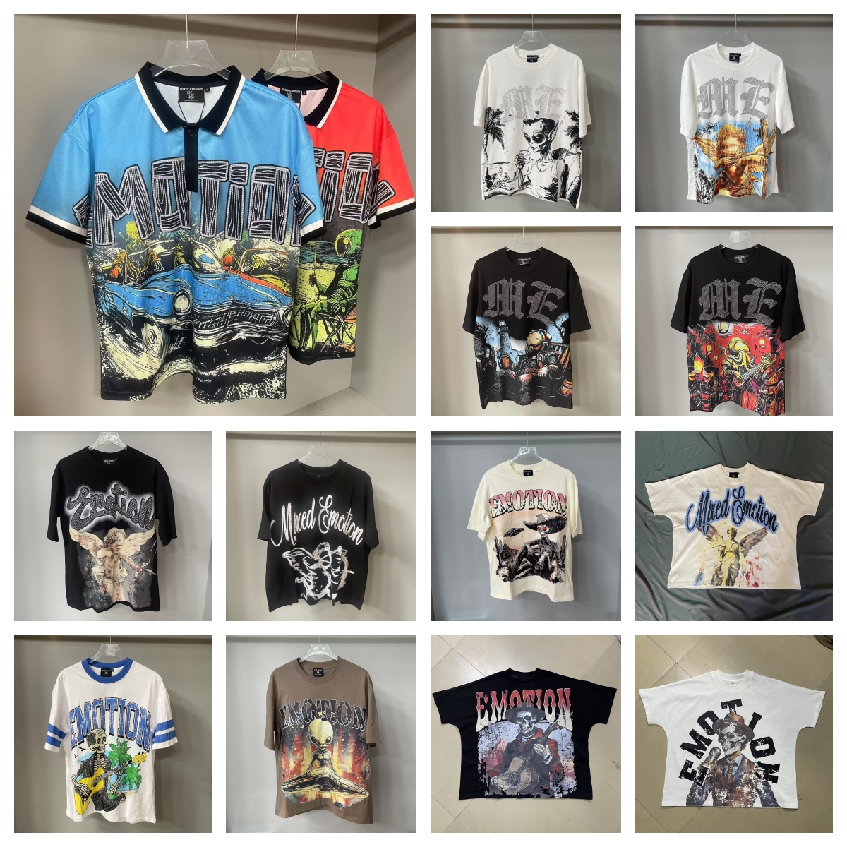 mixed emotion shirt designer men's T-shirt, Rock Street retro washed old cotton short-sleeved T-shirt with rhinestone print DY0820