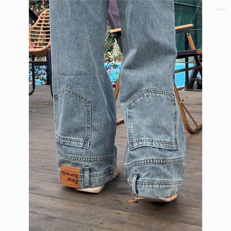 Men's Jeans Ins Fashion American Retro Baggy High Waisted Woman Street Denim Pants Reversible Trousers Streetwear Loose
