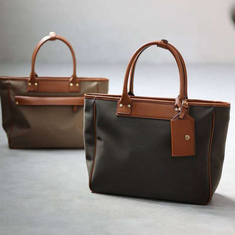 Classic Women Briefcase High Quality Tote Bag Large Capacity Commuting Handbag No Crease Nylon With First Layer Oil Wax Leather