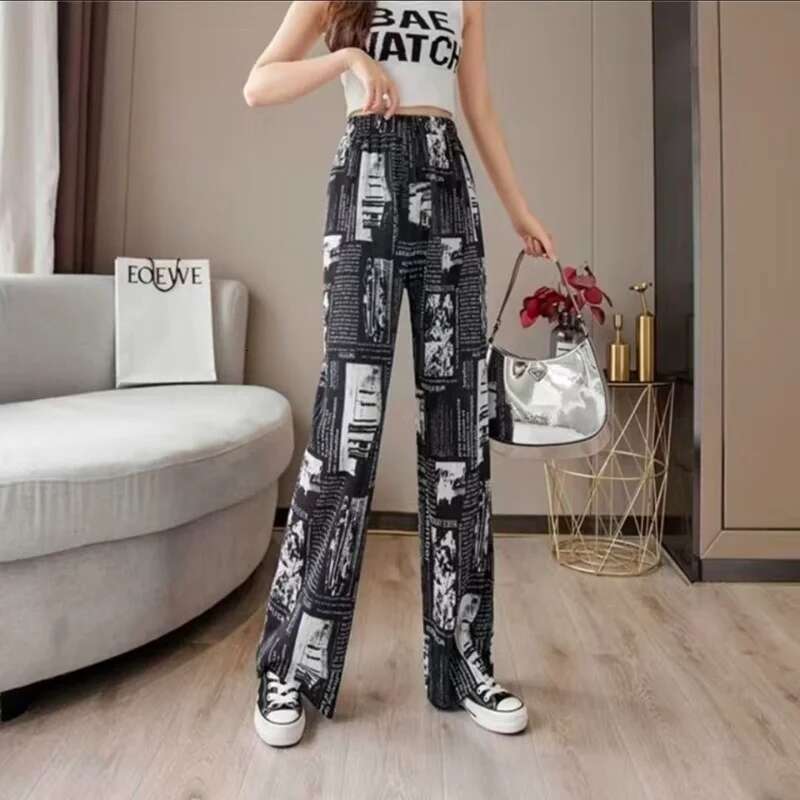 Trousers for Women Elastic Waist High Womens Pants Wide Leg Clothing Long Outfits Slacks Cotton New In 90s Trends 2025 G Xxl