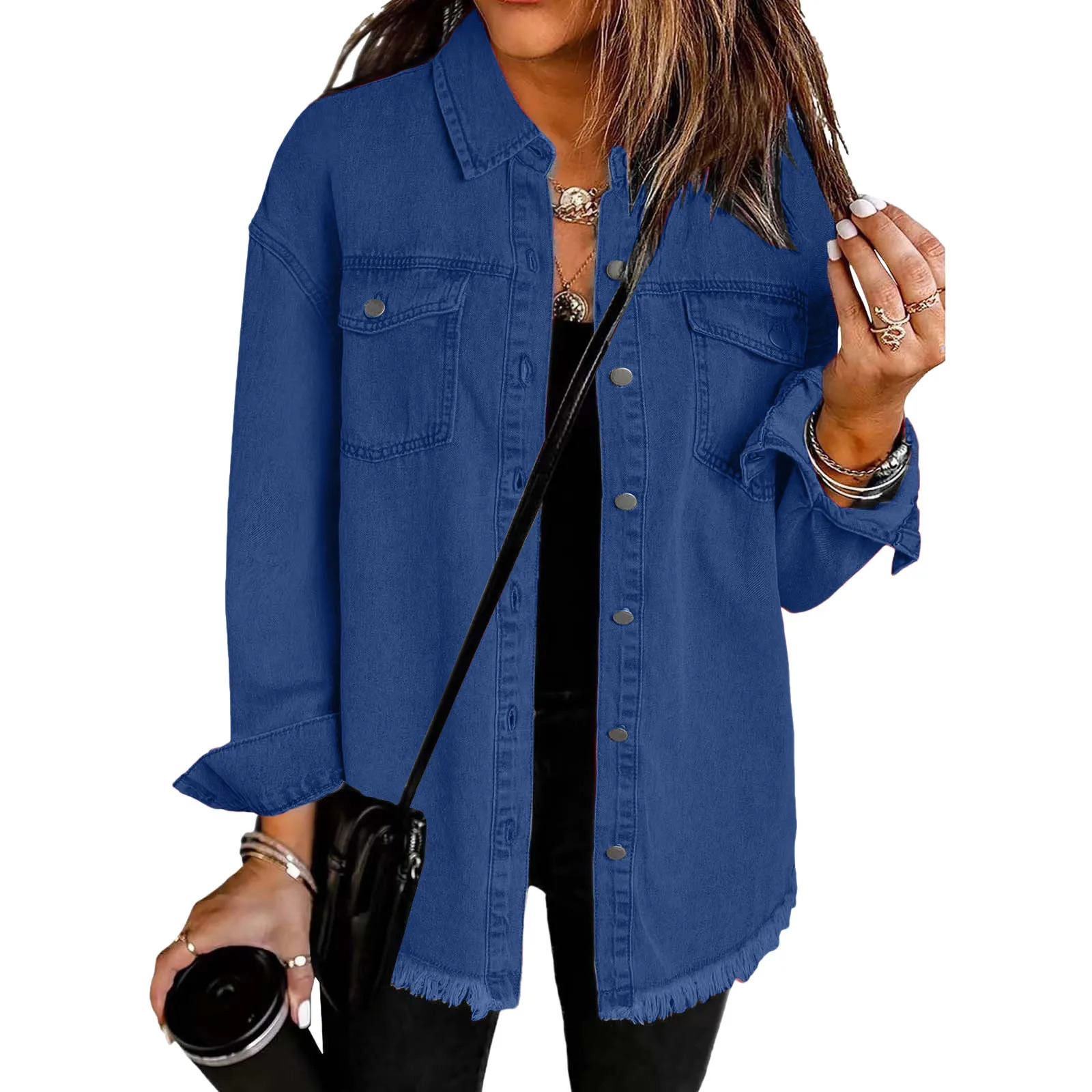 Women Fashion Washed Denim Jacket Autumn Winter Personality Street Coat Trendy Street Outdoor Casual Versatile Clothing 250616