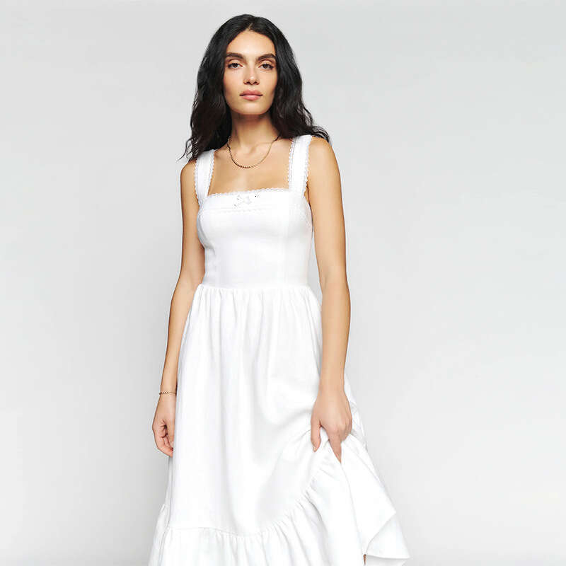 Sexy Undefined Tender Summer Dresses Womens Dresses N718 Summer 2025 White Square Neck Slim Fit Mid-length Dress French Style Pure Desire
