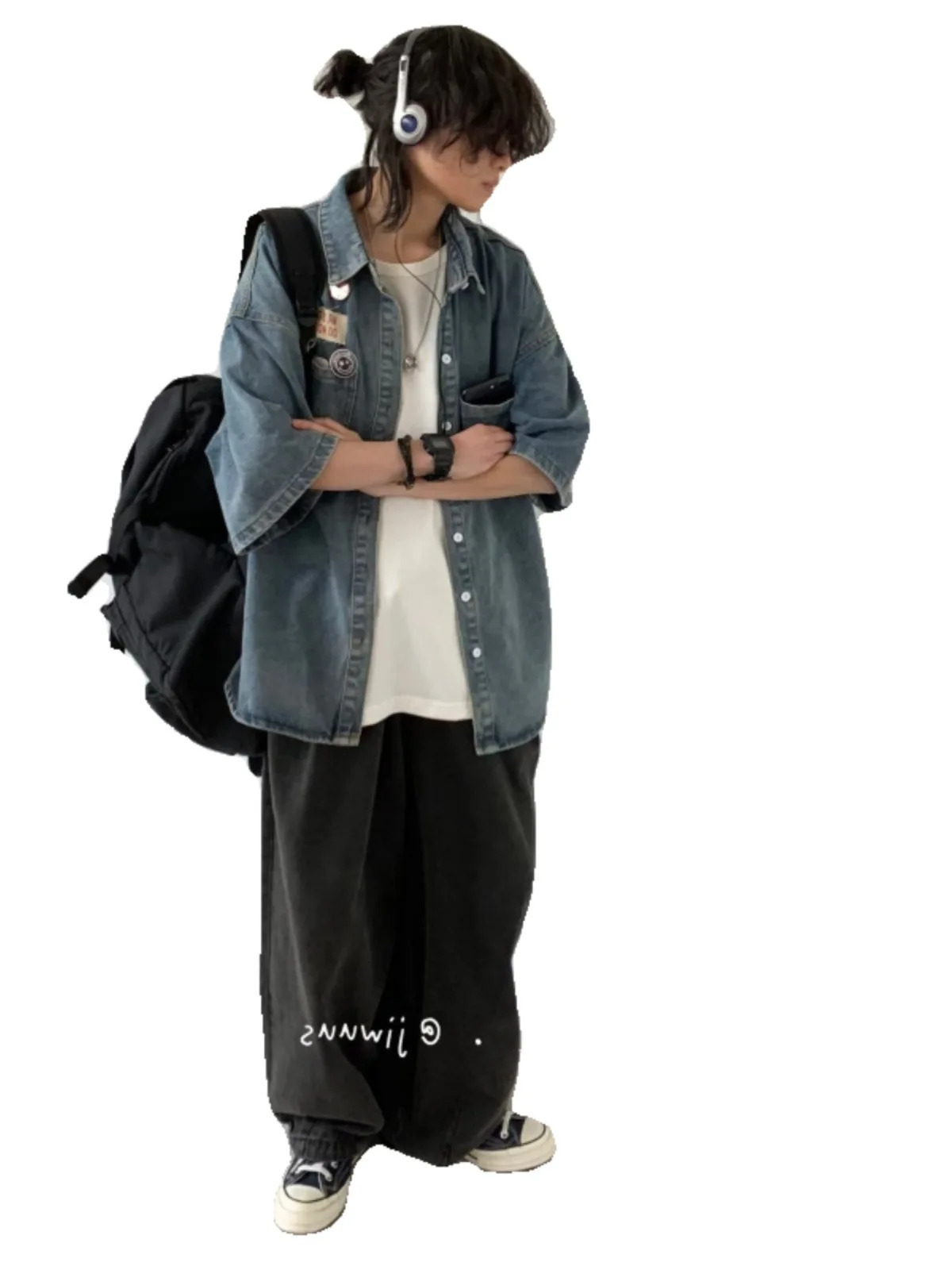 American Cityboy Washed Denim Short Sleeved Shirt Mens Versatile Loose Fitting Shirt Denim Jacket Trendy Coat 250616
