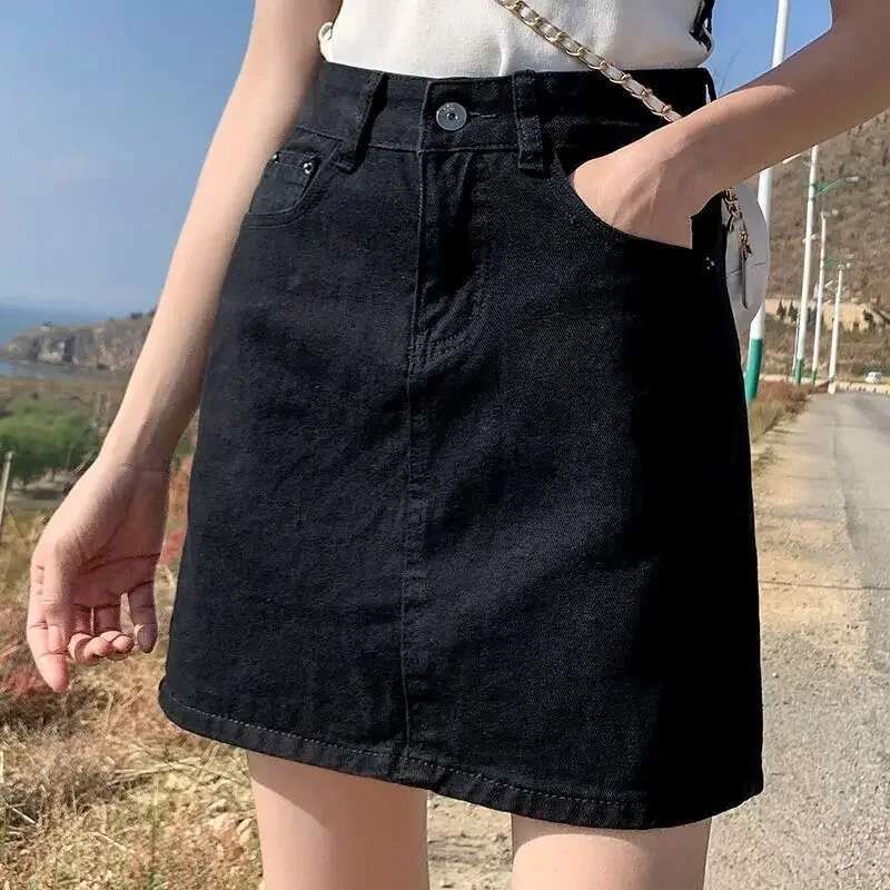 Ruffle Zipper Womens Denim Skirt Coquette Midi Black Sexy Blue Female Jeans Skirts Luxury Elegant Y2k Vintage Chic 2025 Trend V