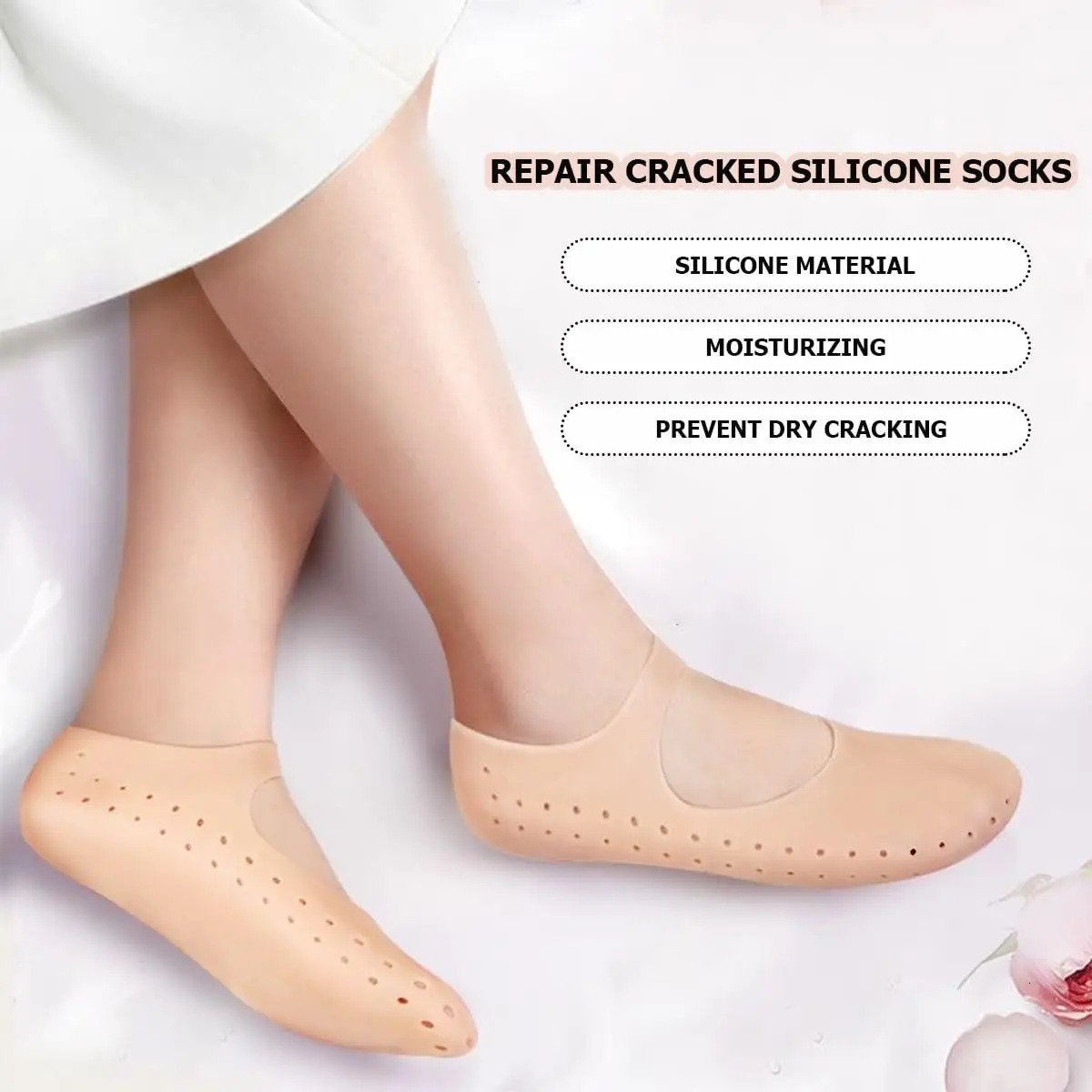 A pair of silicone insoles moisturizing socks heel protector anti crack foot spa socks gel insoles foot care pedicure socks 250613