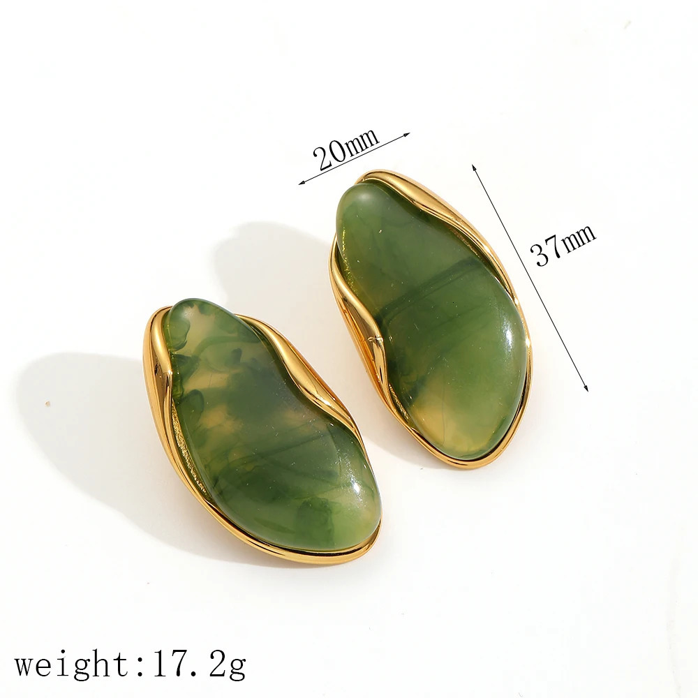 Brown Resin Geometric Shape Earrings Stainless Steel 18k Gold-plated Ear Studs for Women 250610