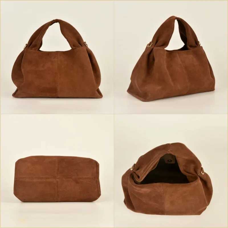 Annmouler French Cow Suede Large Genuine Leather Handbag First Layer Cowhide Leather Top Handle Bag with Shoulder Strap Commute Z250617