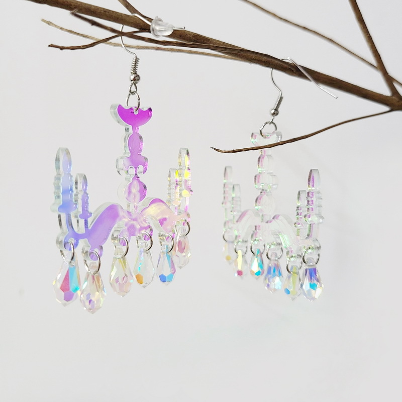 Women's Earrings 4PCS/LOT Acrylic Illusory Color Geometric Long Drop Earrings for Womens Trendy Jewelry Fashion Accessories