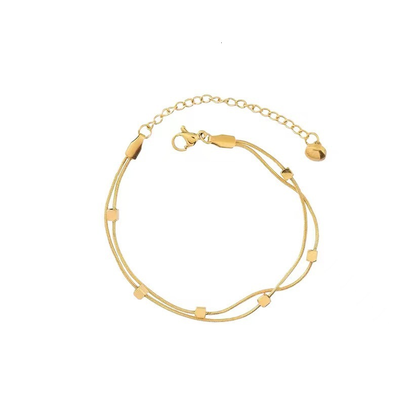 Fashion Light Style Versatile Elegant Small Square Double Layer Stacked Bracelet for Women Titanium Steel Non-Fading Jewelry