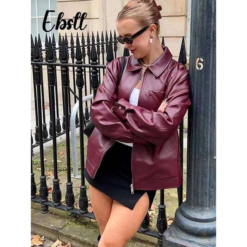 Fashion Zippers Short Leather Jackets Women Elegant Lapel Pocket Long Sleeve Coat 2024 Autumn New Lady Casual Urban Tops Outwear