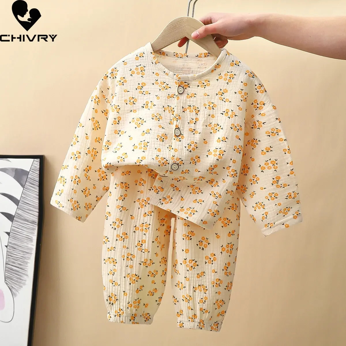 Kids Summer Thin Pajamas Sets Boys Girls Cartoon Three-quarter Sleeve Cotton Yarn Shirts with Pants Baby Loungewear 250617