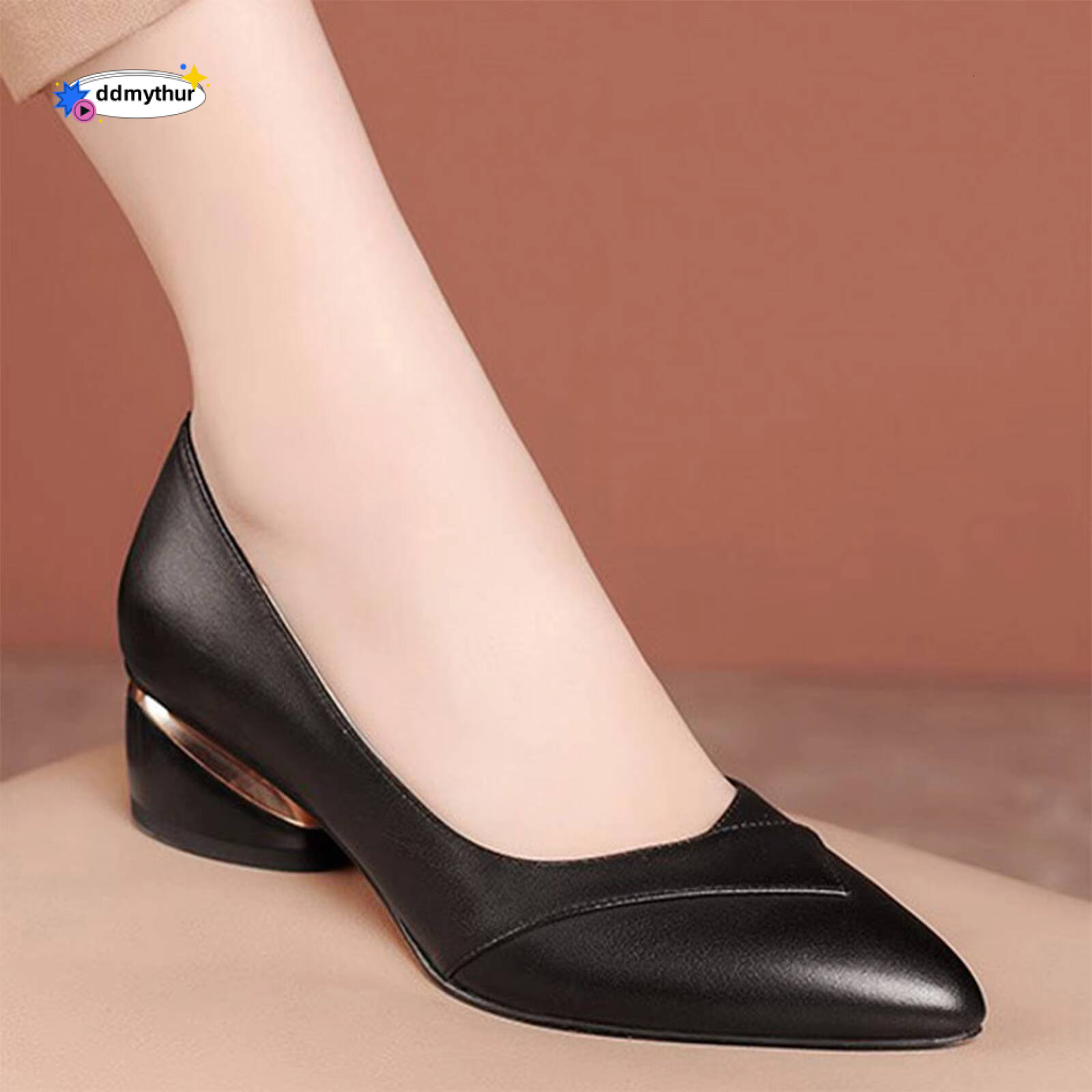 Fashion Simple Style Low Heels For Office Autumn Women Casual Shoes Thick Heel Pointed Toe Solid Color Footwear ddmythur