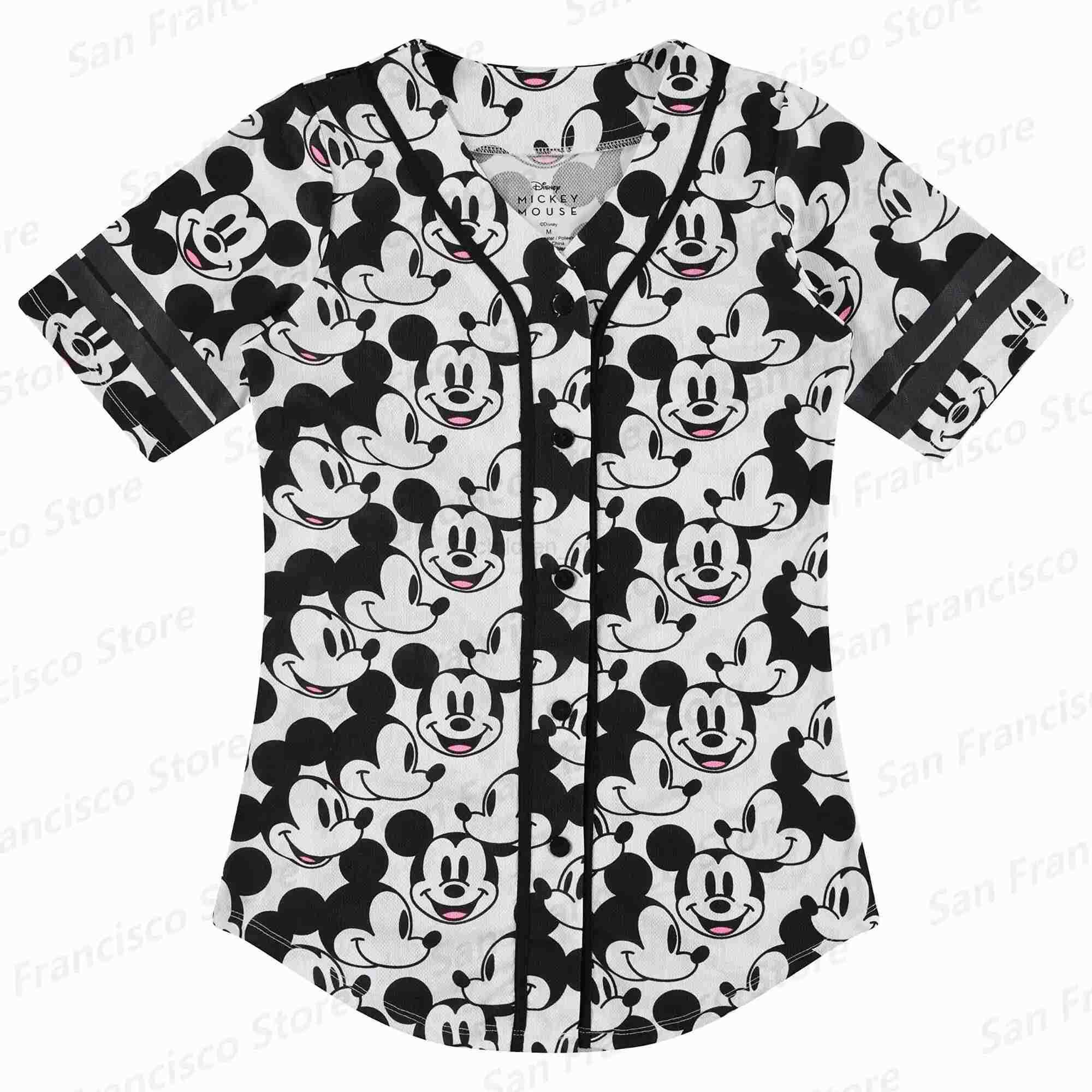 Disney New Summer Disney Boys and Girls Mickey Mouse Pattern Line Baseball Shirt Childrens/Adult Casual Breathable Jersey Retro Shirt W250617
