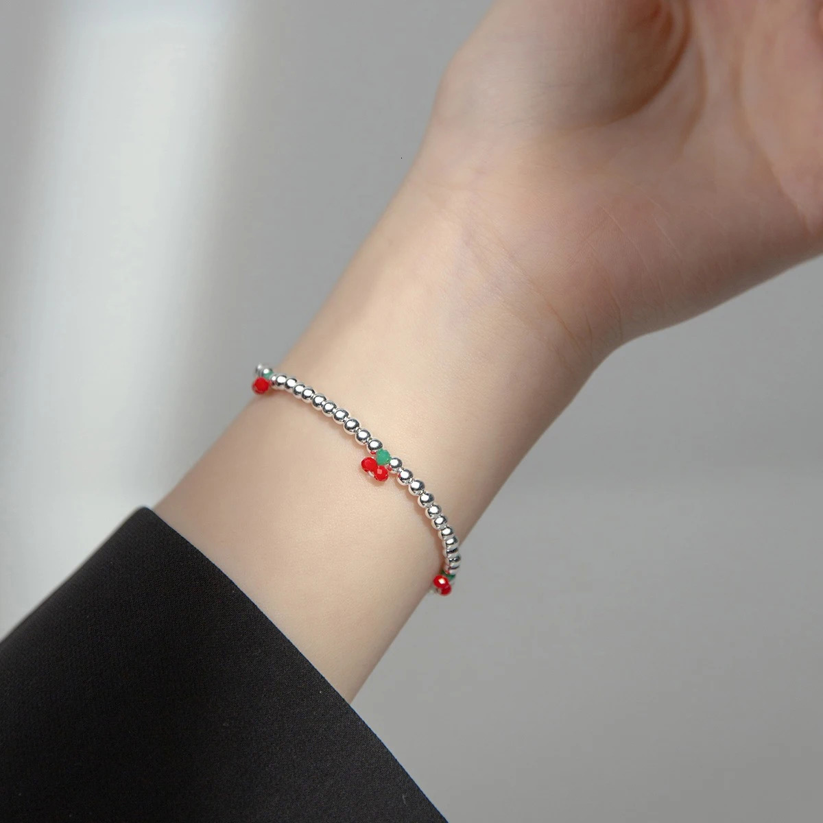 Modian Real 925 Sterling Silver Basic Cherry Round Beads Adjustable Bracelet for Women Charm Bracelet Fine Jewelry Birthday Gift 250611