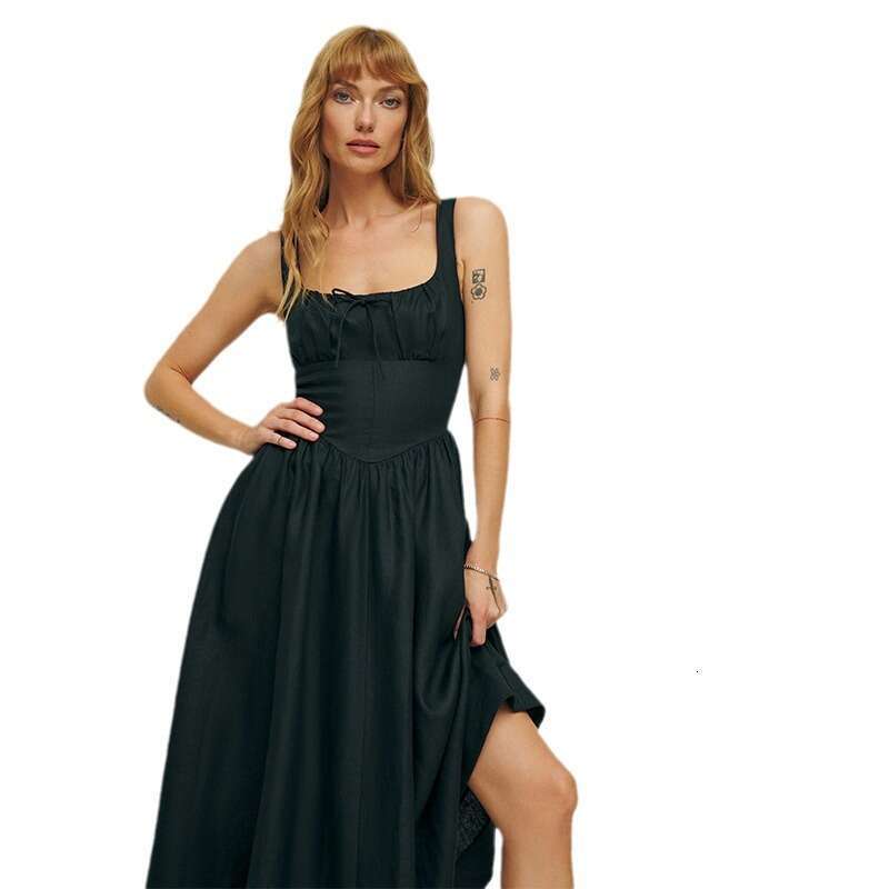 Designer Dresses for Women Fulllace Plus Size Womens Clothing 789 Summer New 2025 Linen White Square Neck Pure Desire Vacation Style Mid-length French