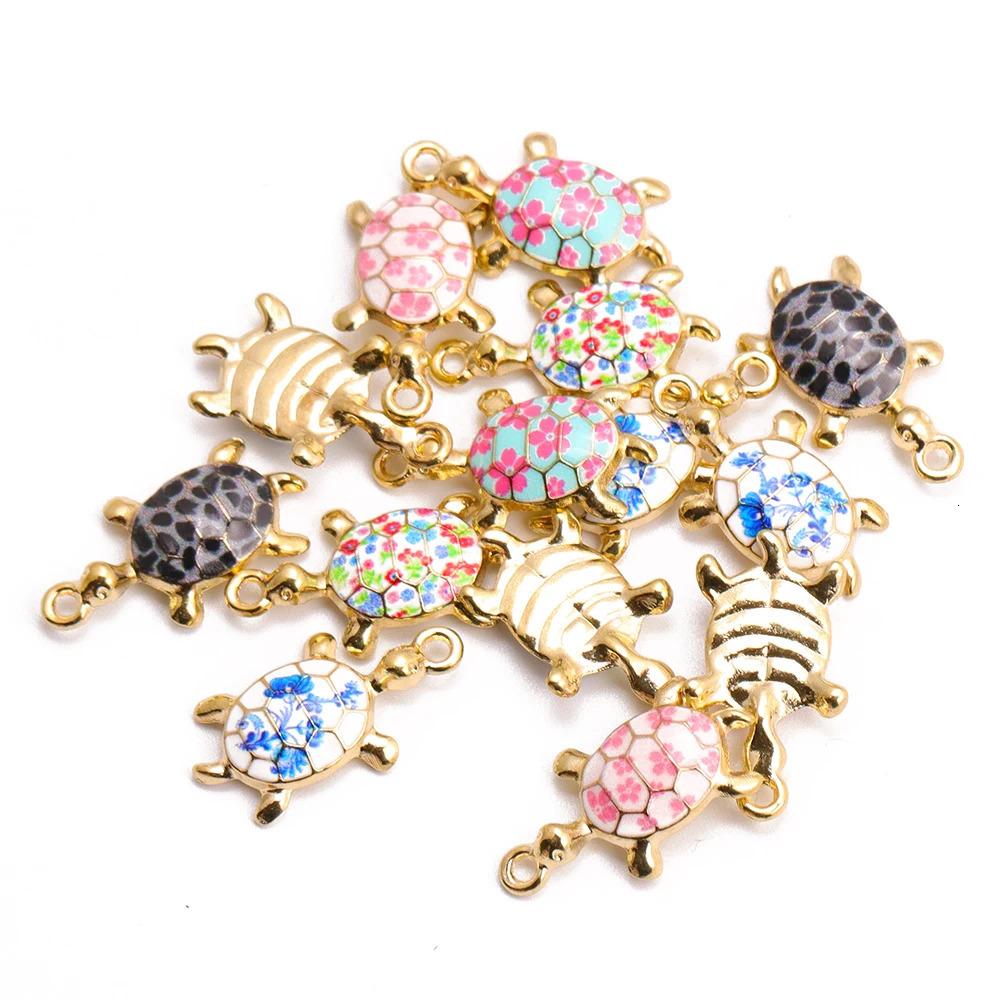10Pcs Fashion Tortoise Shape Pendant Gold Colour Alloy Charm Jewelry Making Cartoon Sea Turtle Necklace Keychain DIY Accessories 250609