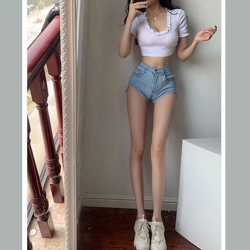Elasticty Womens Denim Shorts Skinny Booty Tight New In Female Short Jeans Pants for Summer XXL Youthful Korean Style Comfy XL