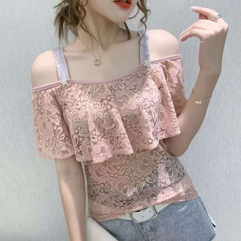 Lace Female Top V Neck Womens T-shirt Kpop Korean Clothing Reviews Clothes Popular Cheap Y2k Fashion 2025 Streetwear Pulovers