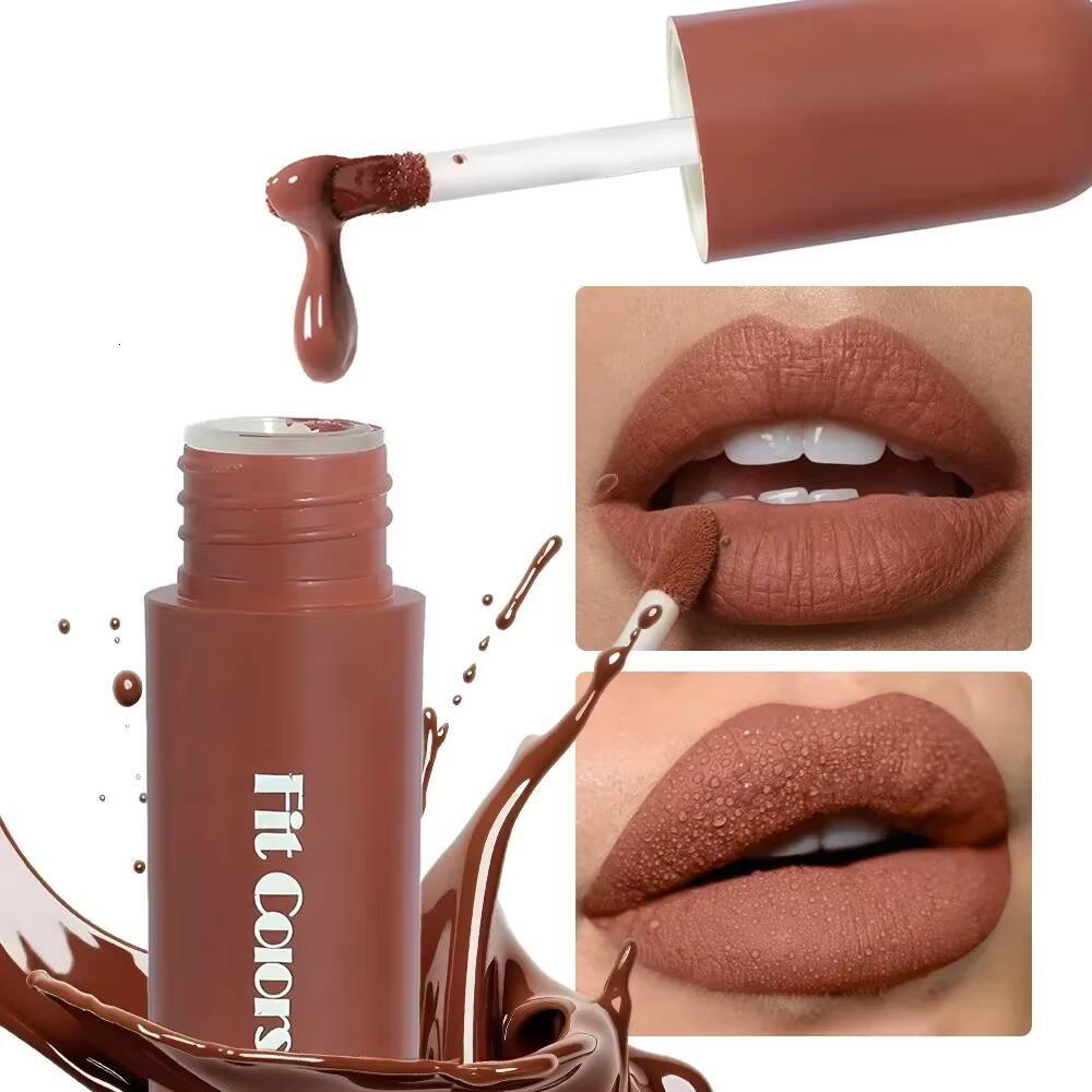 Chocolate Brown Red Liquid Lipstick Velvet Satin Gloss Matte Finish Non Stick Cup Lip Tint Waterproof Long-lasting Makeup happy