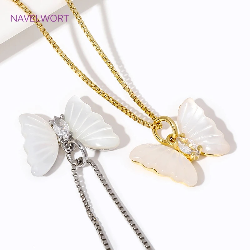 18K Gold Plated Natural Shell Butterfly Pendant Brass With Zircon Pendant Charms For DIY Necklace Jewelry Making Supplies 250609