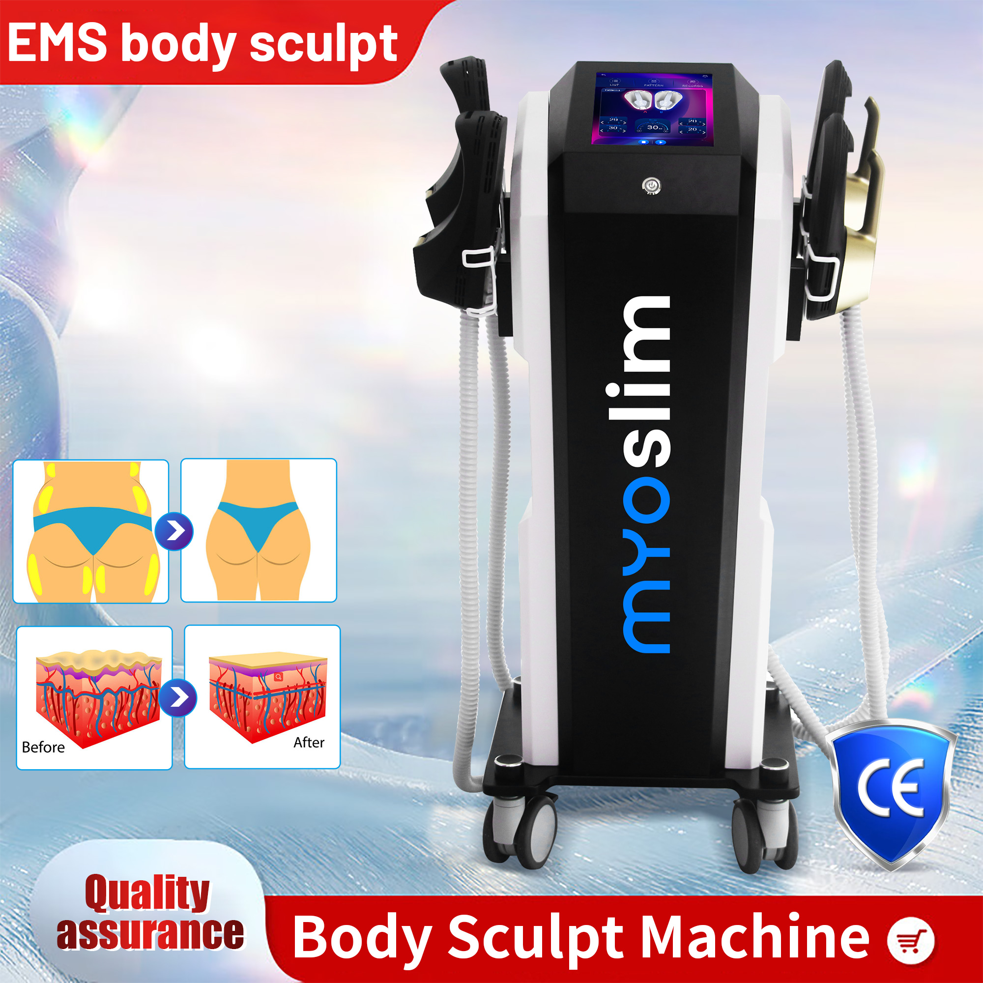 High-Intensity EMS RF Body Shaping Device 6500W System for Abdomen Arms Legs and Glute Toning