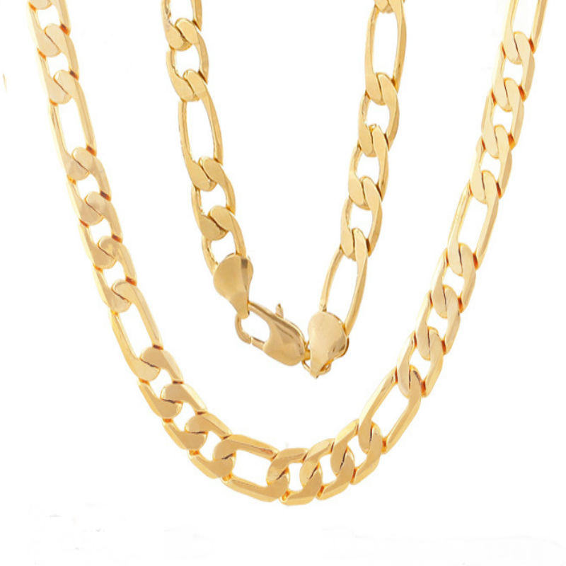 High Quality Men 8 MM 18K Yellow-Gold Filled Figaro Rope Chain Necklaces | Versatile Length Options from 18 To 24 Inches