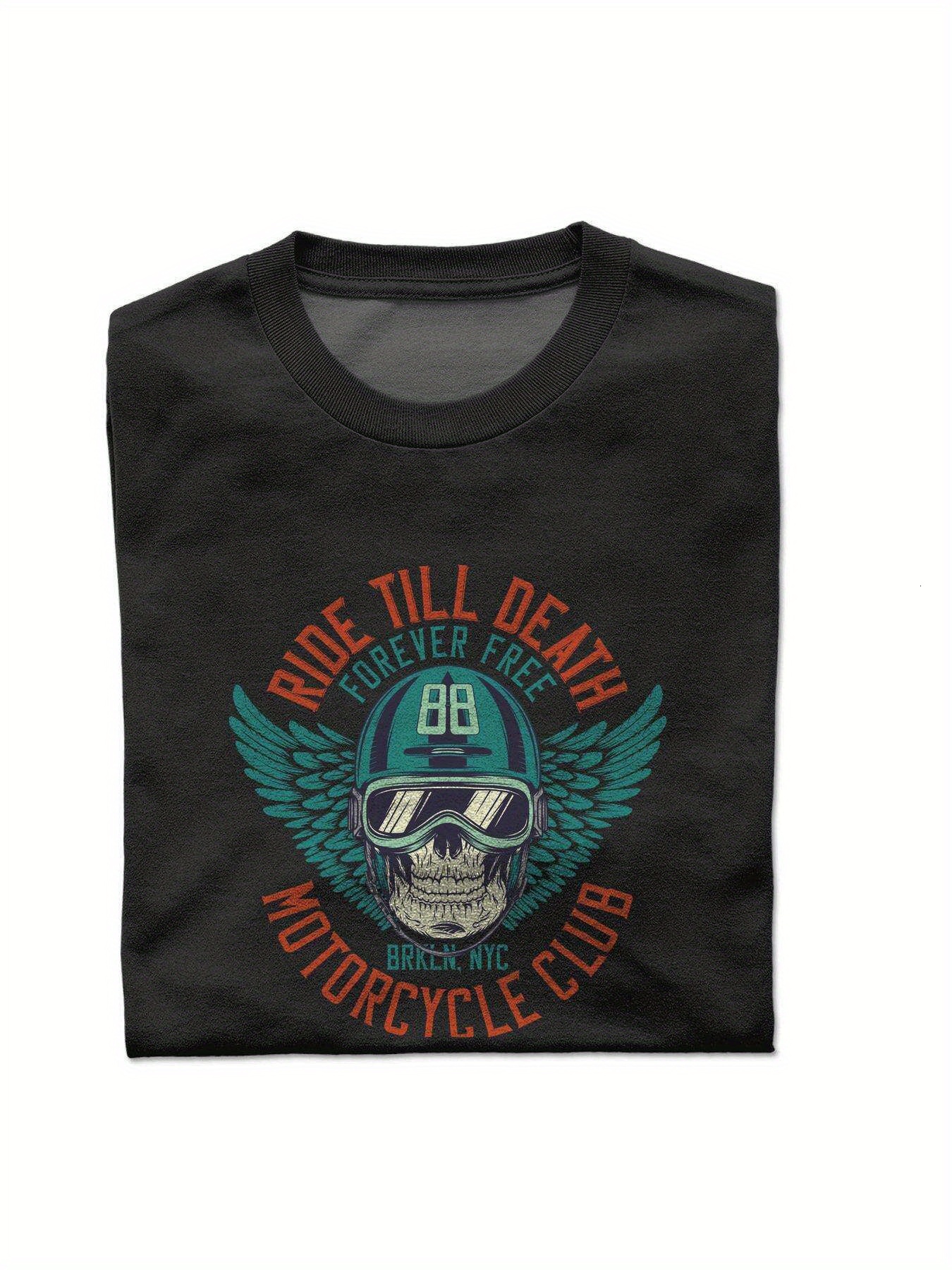 Dongdumaoyi Round Collar T Shirts White Black Men S-3Xl Motorcycle 180G Adult Short Sleeve Cotton Text Skull 5ac6