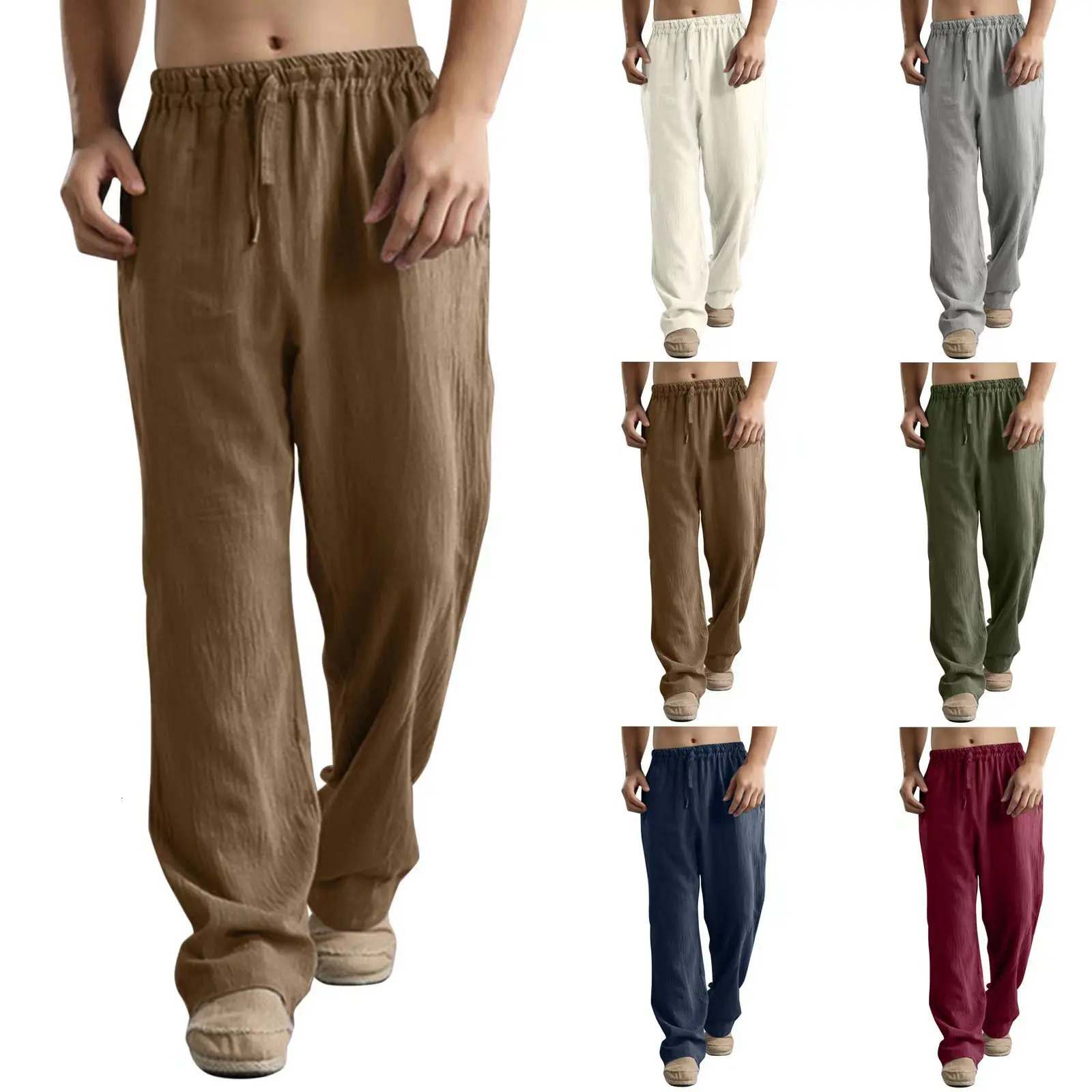 Mens Casual Cotton Linen Pants Male Summer Large Size Breathable Solid Color Trousers Sports Fitness Streetwear S-5XL 250614