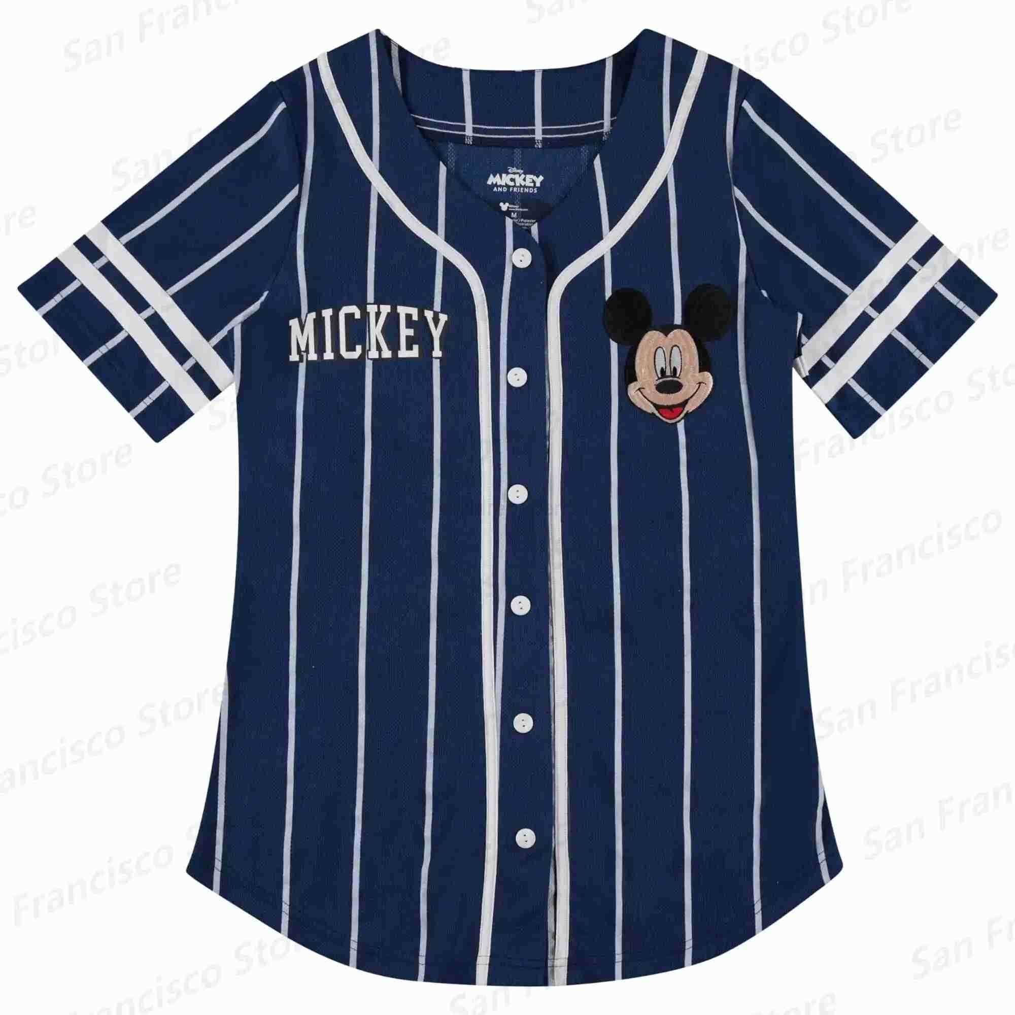 Disney New Summer Disney Boys and Girls Mickey Mouse Pattern Line Baseball Shirt Childrens/Adult Casual Breathable Jersey Retro Shirt W250617