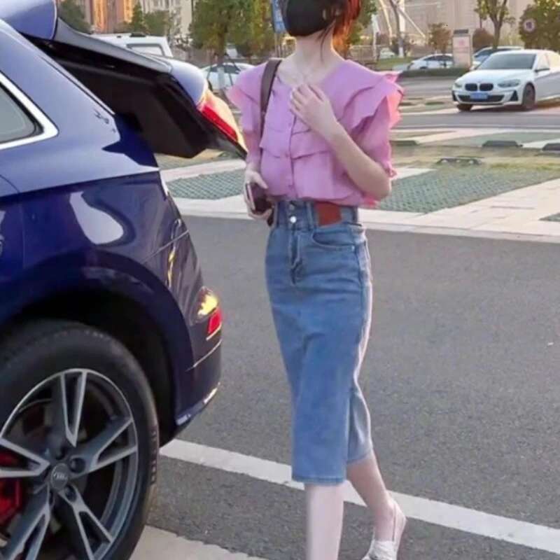 Female Jeans Skirts Midi New In Womens Denim Skirt Stylish 2025 Trend High Quality Casual Modest Offer Original Hot V Summer